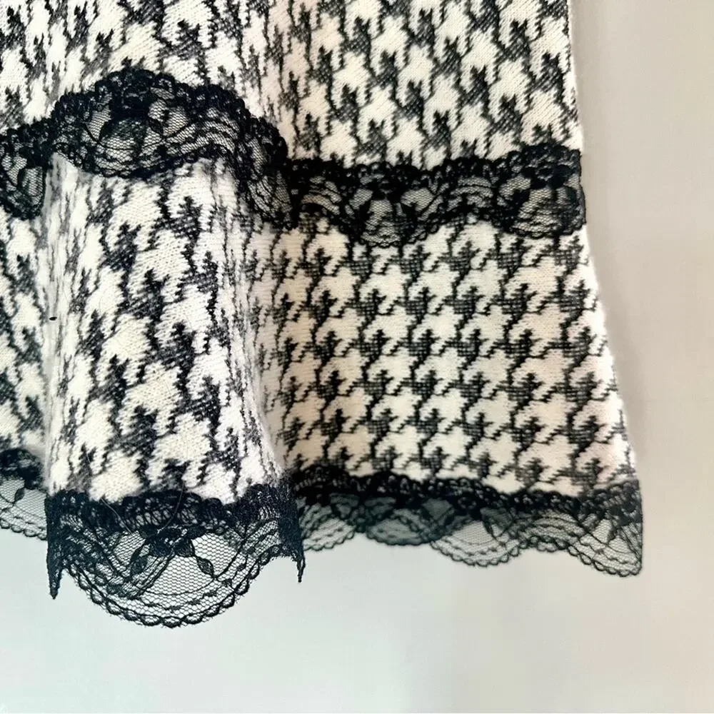 Lux Lux Lux Y2K Houndstooth Lace Trim Flare Skirt Black White M